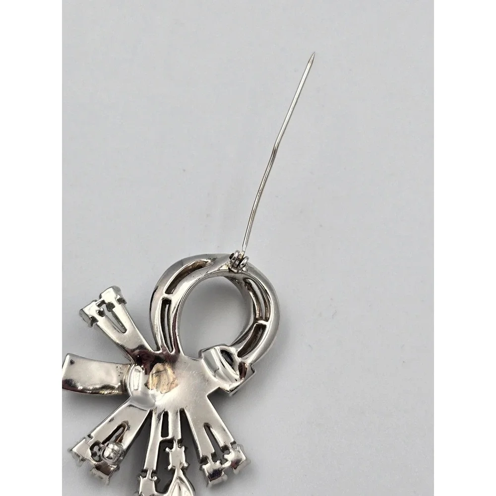 Vintage Rhinestone Bow Brooch Pin Silver Tone Clear Champagne‎ Baguette Round